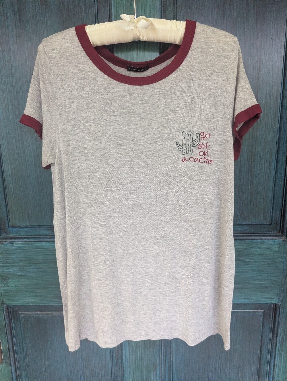 Crass Cactus Ringer Tee | Embroidered Go Sit On A Cactus T-shirt | Sweet Claire